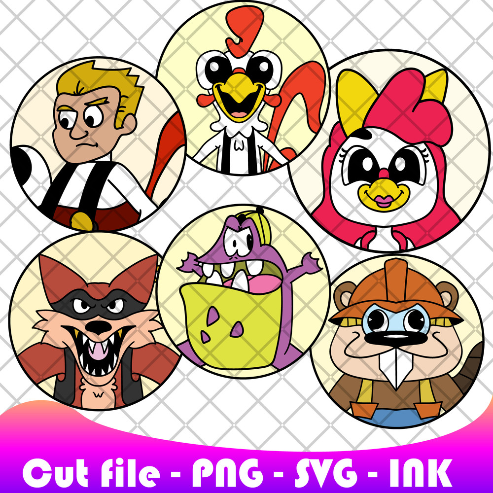 Bundle Jaxon Jackyl Barney BeavertonRoofus RibbitRichard In Clucky Coloring Pages Editable Vector SVG PNG Ink 4
