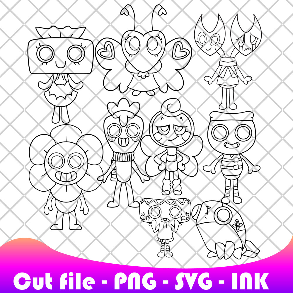 Bundle Dandy TishaSproutRazzle DazzlePebbleGlistenFinnCosmoSVG PNG Ink Coloring Pages Editable Vect 2