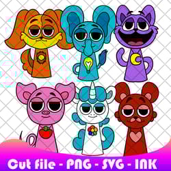 sprunki catnap,bobby bearhug,bubba bubbaphant,craftycorn svg, png, ink, sprunki coloring pages printable,editable vector