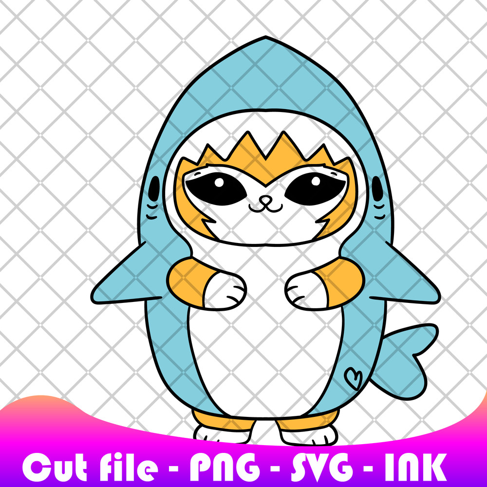 Shark Kitty Cat SVG PNG Ink Cinnamoroll Coloring Pages Printable Editable Vector Instant Download 0