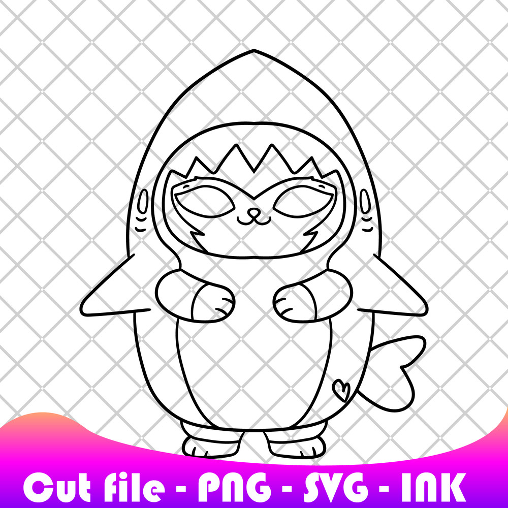 Shark Kitty Cat SVG PNG Ink Cinnamoroll Coloring Pages Printable Editable Vector Instant Download 1
