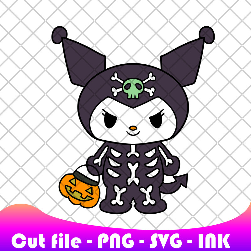 Kuromi Skeleton SVG PNG Ink Coloring Pages Printable Kuromi Skeleton Editable Vector 0
