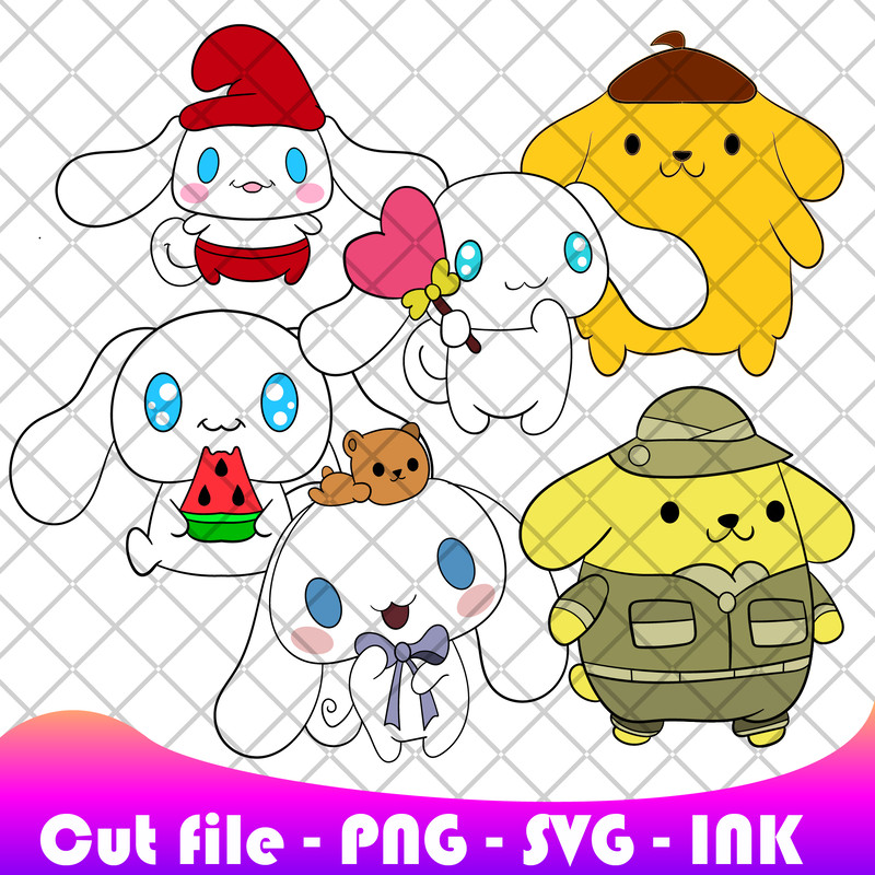 Pompompurin SanrioCinnamoroll Eating Water SVG PNG Ink Coloring Pages Printable Cinnamoroll Editab 0