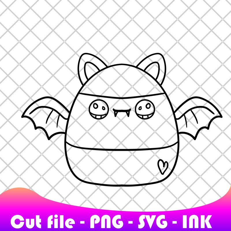 Candy Corn Bat SVG PNG Ink Coloring Pages Printable Candy Corn Bat Editable Vector 1