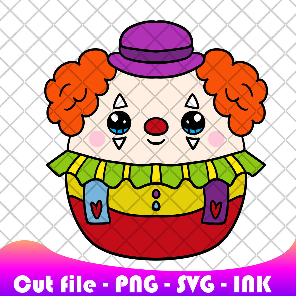 Cute Clown Squishmallows SVG PNG Ink Coloring Pages Printable Cute Clown Editable Vector 0