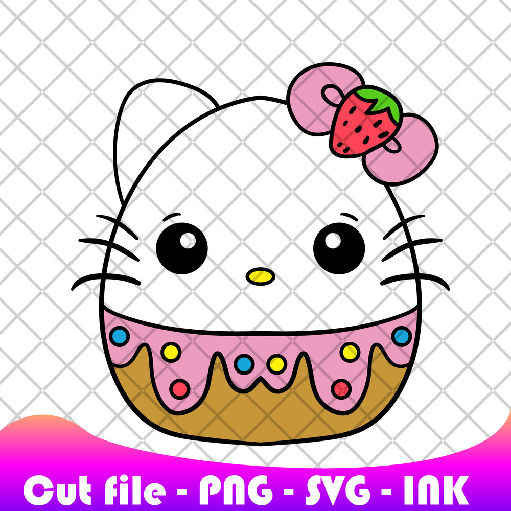 Hello Kitty Ice Cream Squishmallows SVG PNG Ink Coloring Pages Printable Editable Vector 0