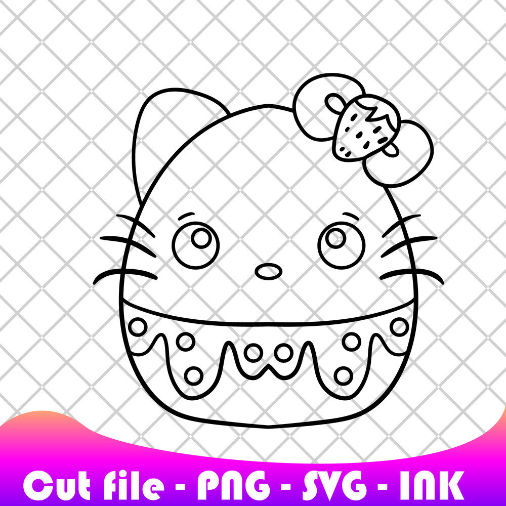 Hello Kitty Ice Cream Squishmallows SVG PNG Ink Coloring Pages Printable Editable Vector 1