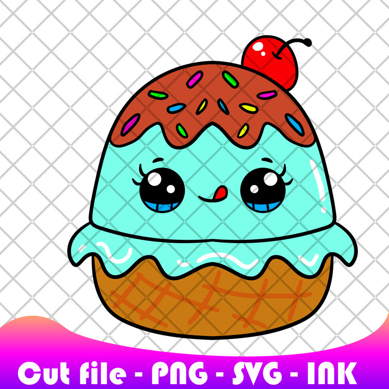 Ice Cream Sundae Squishmallows SVG PNG Ink Coloring Pages Printable Editable Vector 0