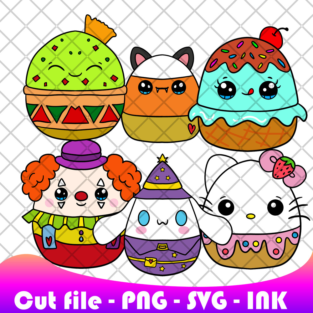 Candy Corn BatCinnamoroll Wizard SquishmallowsClownGuacamol SVG PNG Ink Coloring Pages Printable Ed 0