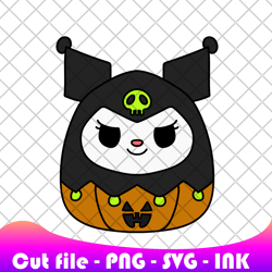 kuromi pumpkin squishmallows halloween. svg, png, ink, coloring pages printable, editable vector