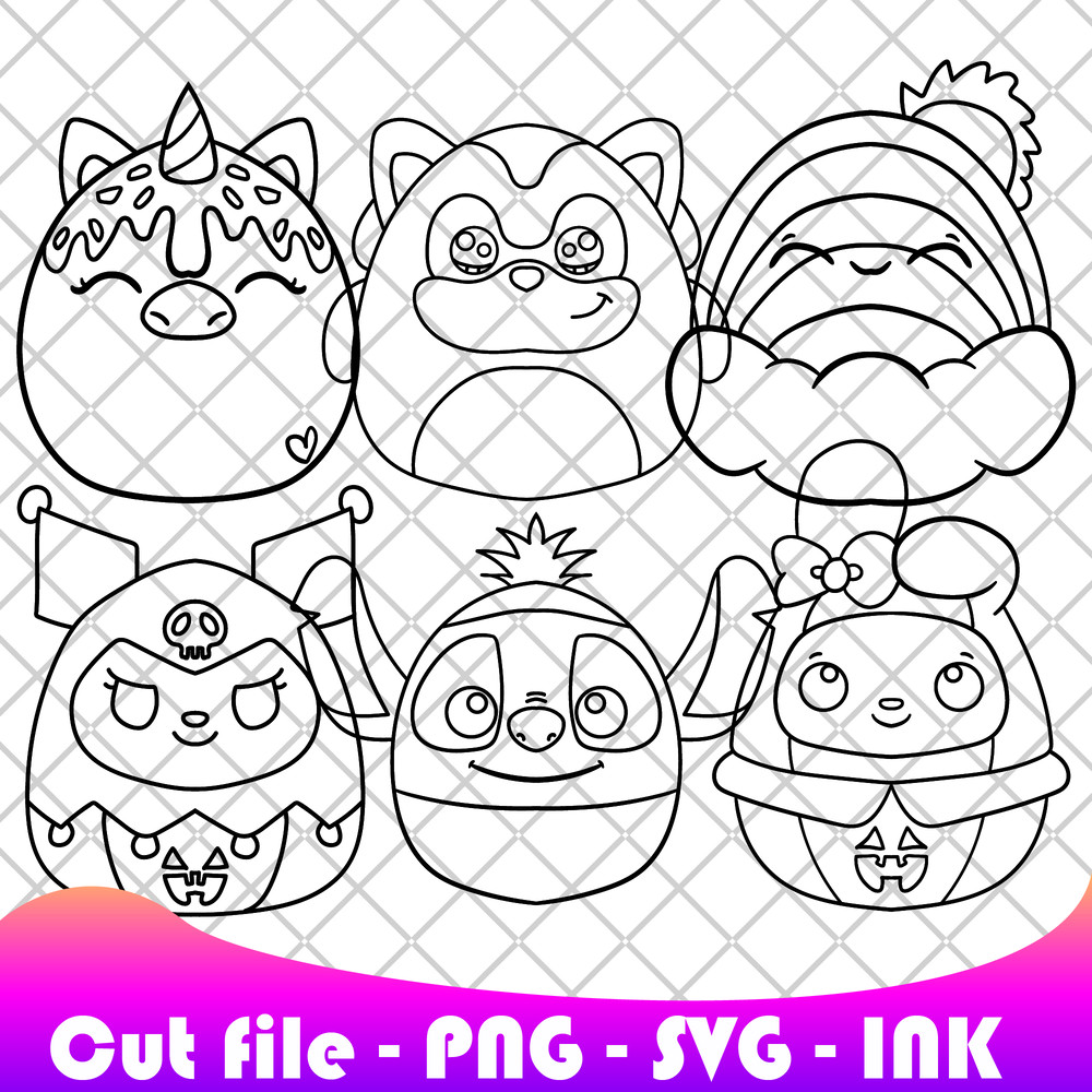 Ice Cream UnicornKuromi Squishmallows HalloweenMy Melody SVG PNG Ink Coloring Pages Printable Edit 1