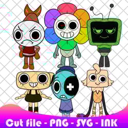 dandy's world,astro,dandy,goob,shelly,vee,shrimpo. svg, png, ink, coloring pages printable,editable vector