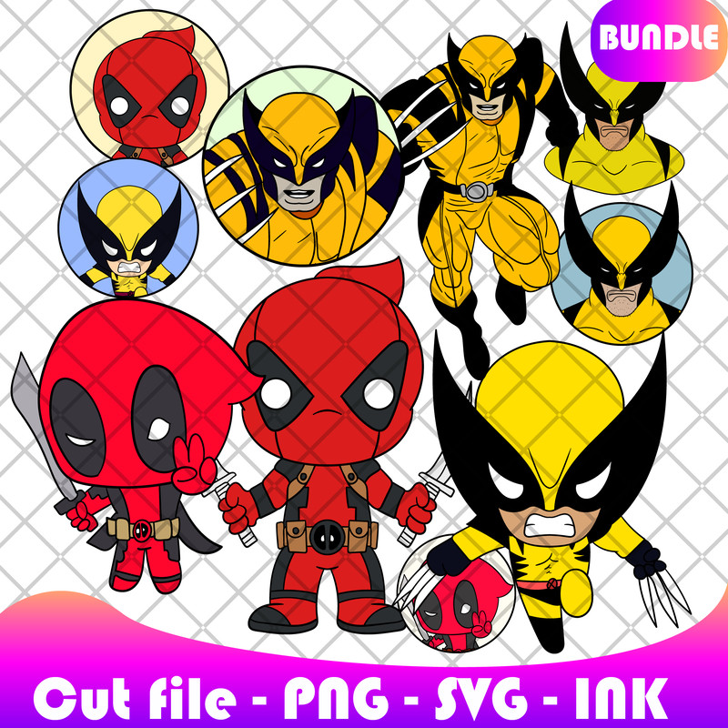 Bundle Deadpool And Wolverine SVG PNG Ink Deadpool And Wolverine Coloring Pages PrintableEditable V 0