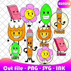 flower from battle for dream island sticker,firey, eraser,leafy, svg, png, ink, coloring pages printable,editable vector