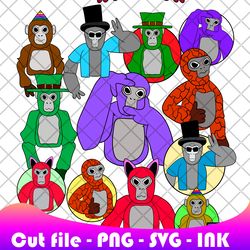 bundle gorilla tag svg, png, ink, gorilla tag coloring pages printable,editable vector gorilla tag svg.