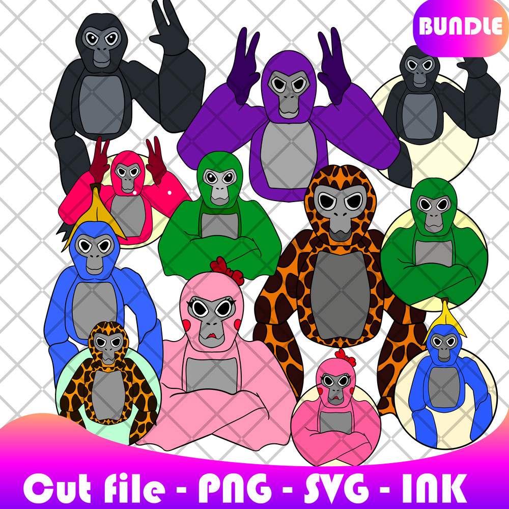 Bundle Gorilla Tag Stickers SVG PNG Ink Gorilla Tag Coloring Pages PrintableEditable Vector Gorilla 0