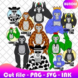 bundle gorilla tag stickers svg, png, ink, gorilla tag coloring pages printable,editable vector gorilla tag