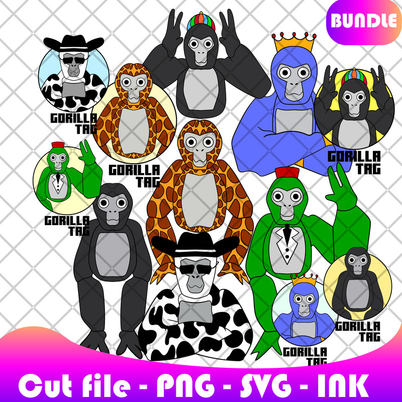 Bundle Gorilla Tag Stickers SVG PNG Ink Gorilla Tag Coloring Pages PrintableEditable Vector Gorilla 0