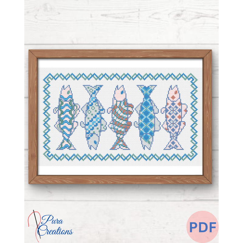 Fish Mosaic Instant Download PDF Cross Stitch Pattern Counted Cross Stitch Chart Digital Pattern Home Decor 0