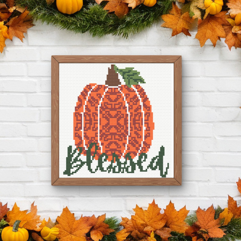 Blessed Tile Pumpkin Crossstitch Pattern Digital Product Instant Download PDF Fall Cross Stitch Pattern Thanks 0