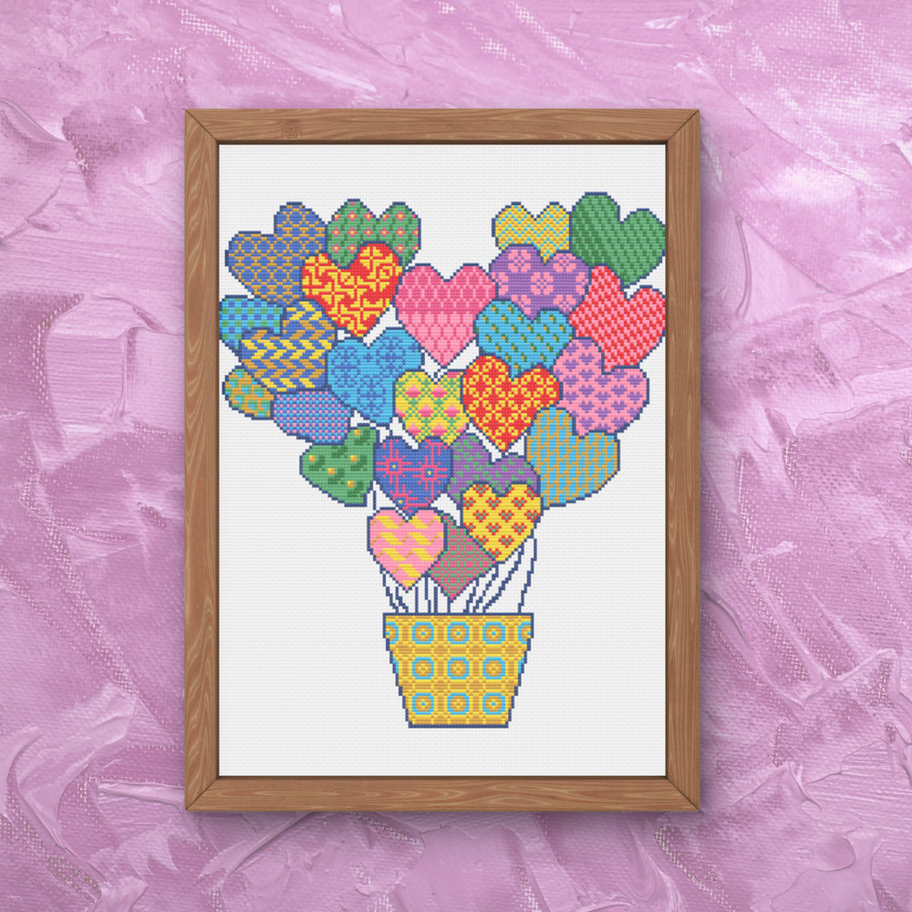 Spring And Summer Heart Mosaic Cross Stitch Pattern Instant Download Pdf Love Cross Stitch 0