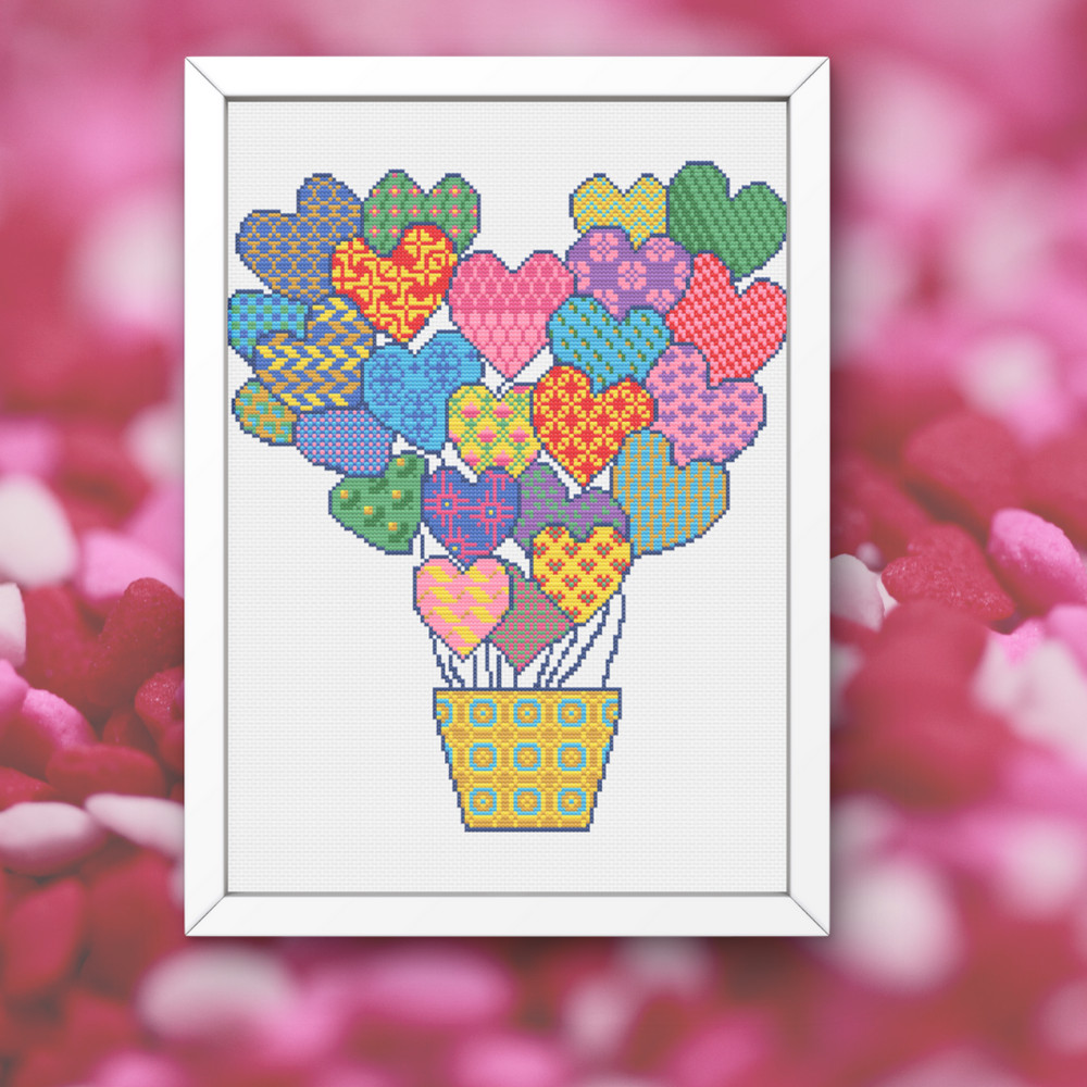 Spring And Summer Heart Mosaic Cross Stitch Pattern Instant Download Pdf Love Cross Stitch 1