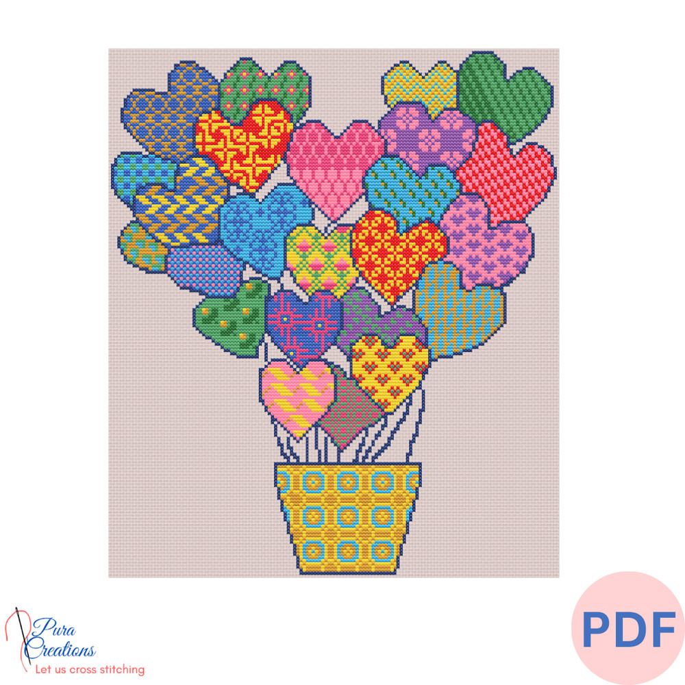 Spring And Summer Heart Mosaic Cross Stitch Pattern Instant Download Pdf Love Cross Stitch 2