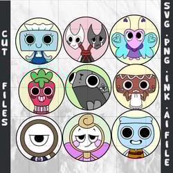 sticker dandy world tisha,sprout,razzle dazzle,pebble,glisten,finn,cosmo,flutter,rodger, digital vector cut file, svg.