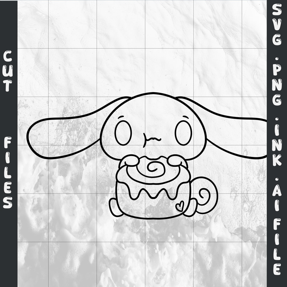 Cinnamoroll Eating A Cinnamon Roll SVG PNG Ink Coloring Pages Printable Digital Vector Cut File SVG 1