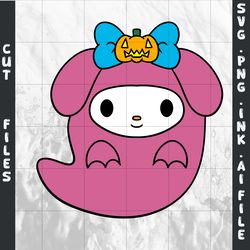 my melody ghost svg, png, ink ,coloring pages printable, digital vector cut file, svg.