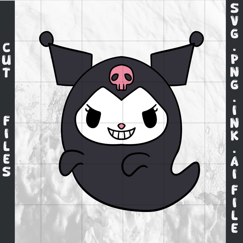 Kuromi GhostSVG PNG Ink Coloring Pages Digital Vector Cut FileKuromi Ghost 0