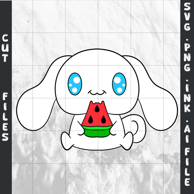 Cinnamoroll Eating Watermelon SVG PNG Ink Coloring Pages Digital Vector Cut File 0