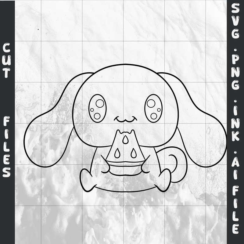 Cinnamoroll Eating Watermelon SVG PNG Ink Coloring Pages Digital Vector Cut File 1