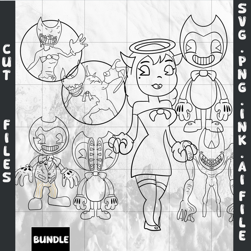 Concept Bendy SVG Bendy TomPiper StickerBeast Bendy Fisher Ink Demonz 2SVG PNG Ink Coloring Pages D 1