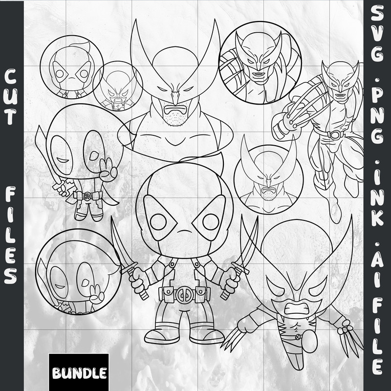 Deadpool And Wolverine SVG PNG Ink Coloring Pages Digital Vector Deadpool And Wolverine 1
