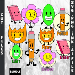 flower from battle for dream island sticker,firey, eraser,leafy,pencil ,svg, png, ink ,coloring pages, digital vector