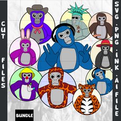 bundle editable gorilla tag svg, gorilla tag png, coloring pages, gorilla tag printable for birthday gift, digital files