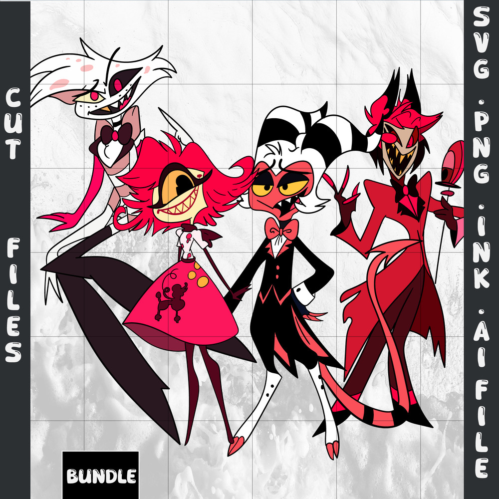 Editable Bundle Angel Dust SVG Moxxie SVG Niffty Hazbin Hotel SVG Alastor Coloring PagesSVGPNGINK 0