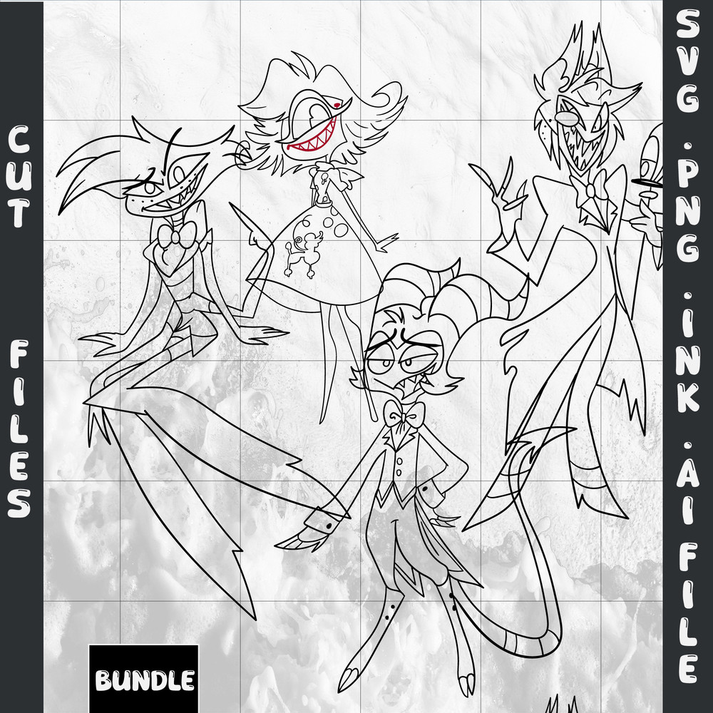 Editable Bundle Angel Dust SVG Moxxie SVG Niffty Hazbin Hotel SVG Alastor Coloring PagesSVGPNGINK 1
