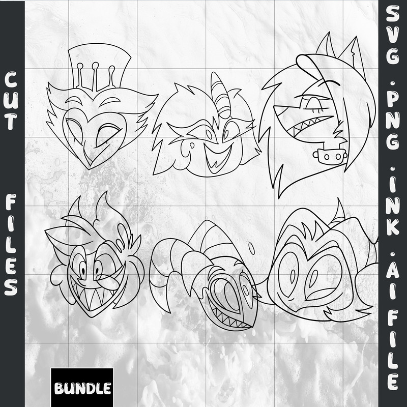 Editable Bundle Stickers Angel Dust SVG Moxxie SVG Niffty Hazbin Hotel SVG Alastor Coloring PagesSV 1