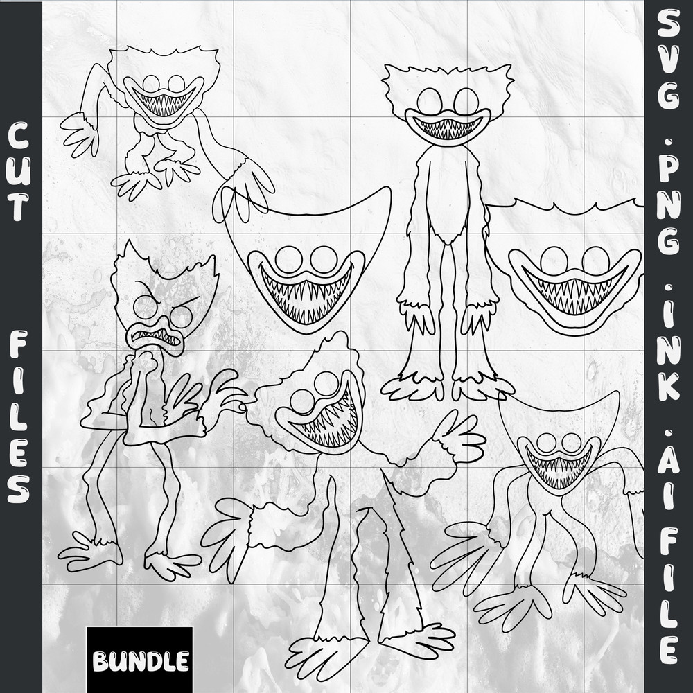 Editable Bundle Twisted Nightmare Huggy Wuggy SVG Twisted Nightmare Vector Huggy Wuggy Coloring Pag 1