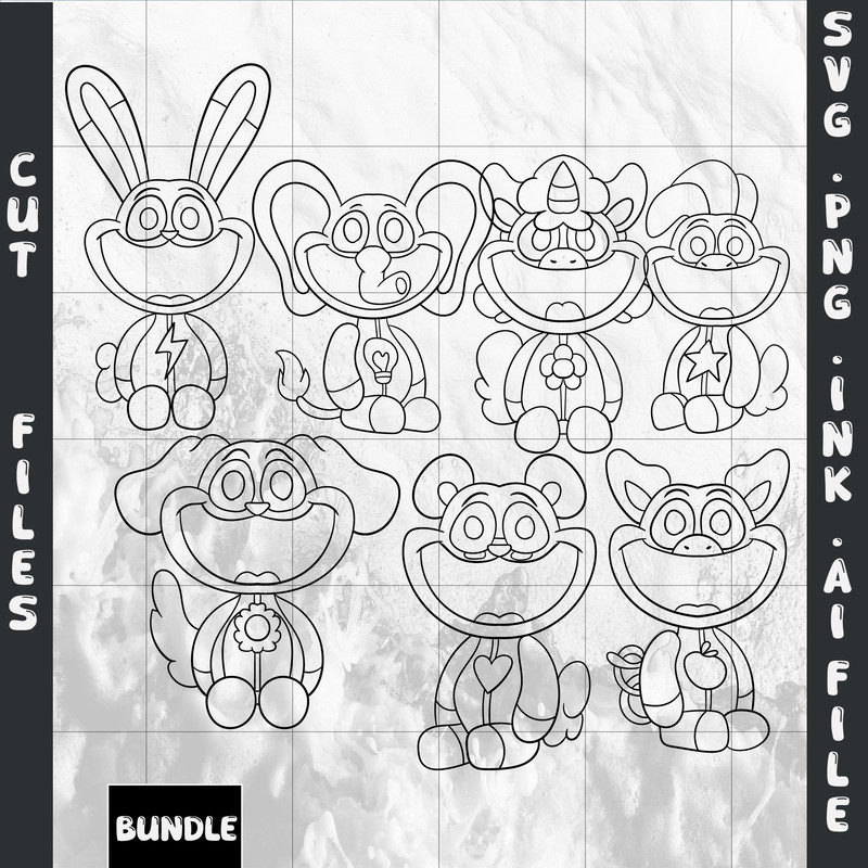 Editable Bundle RaftyCorn Poppy Humanized Bobby BearHugBubba Bubbaphant DogDayKickin Coloring Pages 1