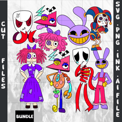 customizable the amazing digital circus,pomni, gangle, jax, ragatha, zooble coloring pages,svg,png,ink