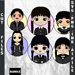 bundle customizable wednesday merlina addams svg, enid, gomez addams, morticia coloring pages,svg,png,ink.