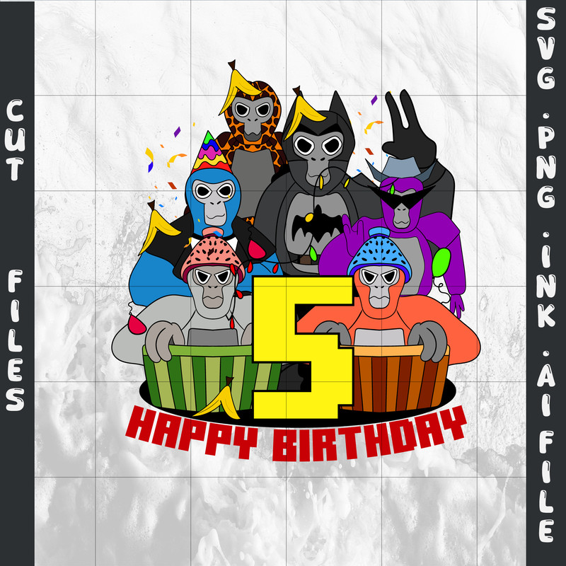Bundle Customizable Gorilla Tag TShirt SVG 5th Birthday Gift Gorilla Tag PNGFor 5th Birthday SVGPNG 0