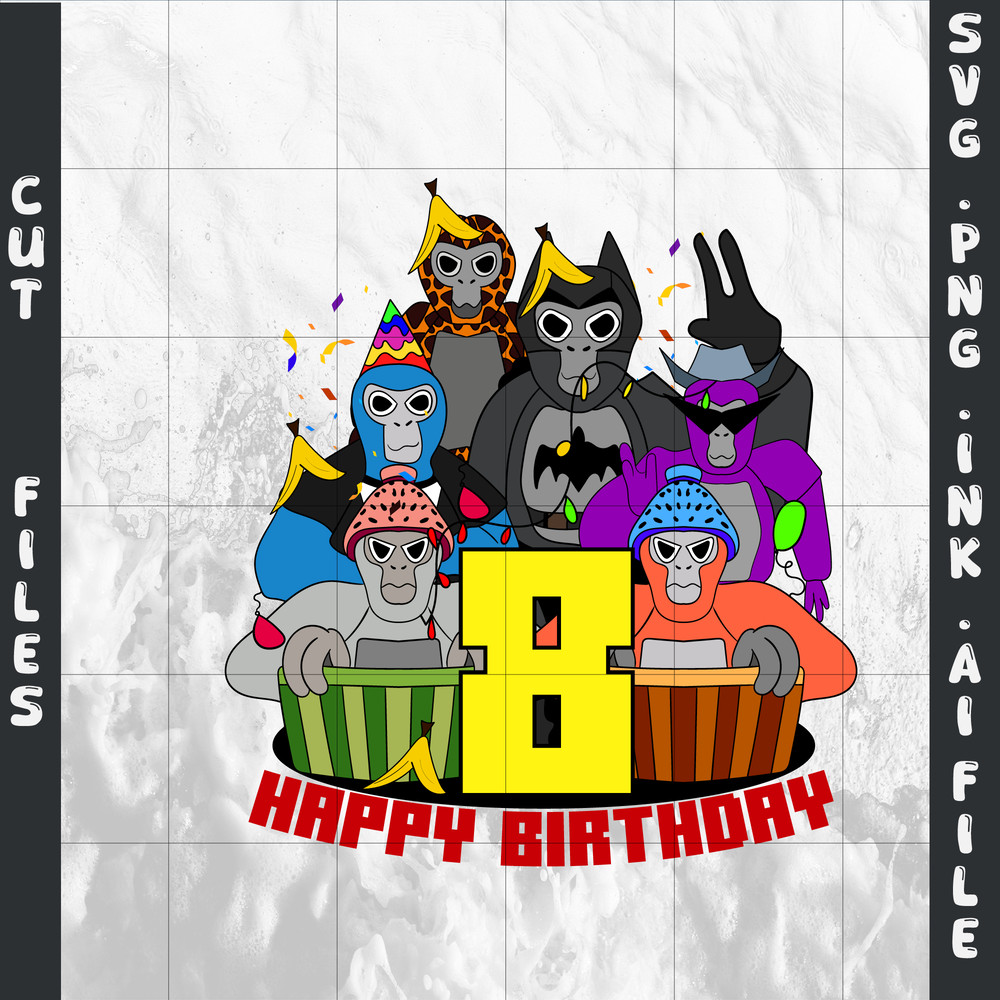 Bundle Customizable Gorilla Tag TShirt SVG 5th Birthday Gift Gorilla Tag PNGFor 8th Birthday SVGPNG 0