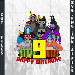 bundle customizable gorilla tag t-shirt svg, 5th birthday gift gorilla tag png,for 9th birthday ,svg,png,ink.