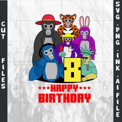 customizable gorilla tag t-shirt svg printable, gorilla tag png,t-shirt for 8th birthday ,svg,png,ink,pdf.