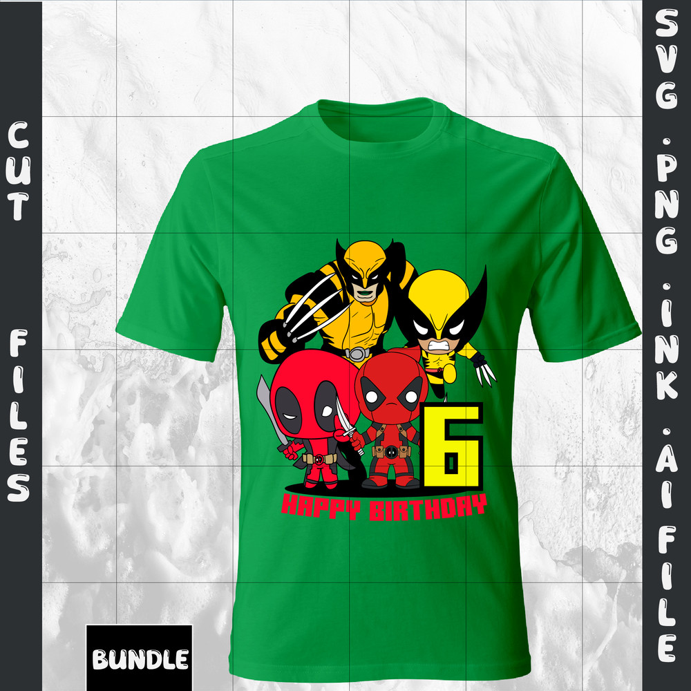 Customizable 6th Birthday Deadpool And Wolverine TShirt SVG PrintableSVGPNGINkPDF 1