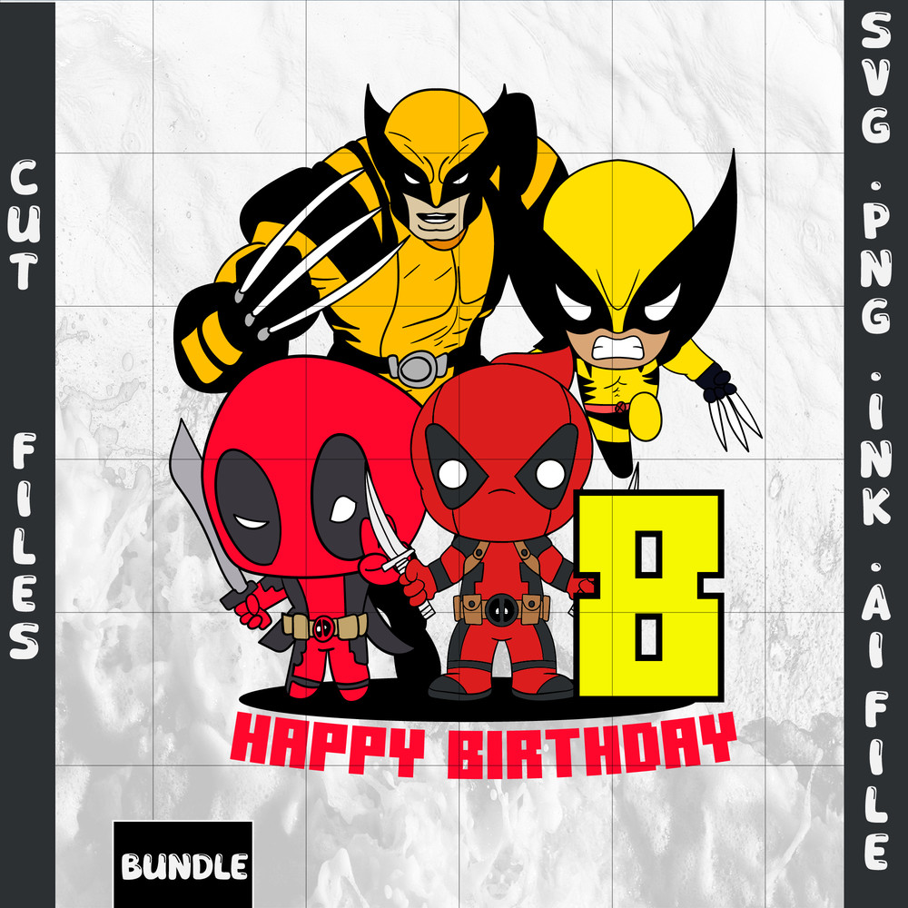 Customizable 8th Birthday Deadpool And Wolverine TShirt SVG PrintableSVGPNGINkPDF 0